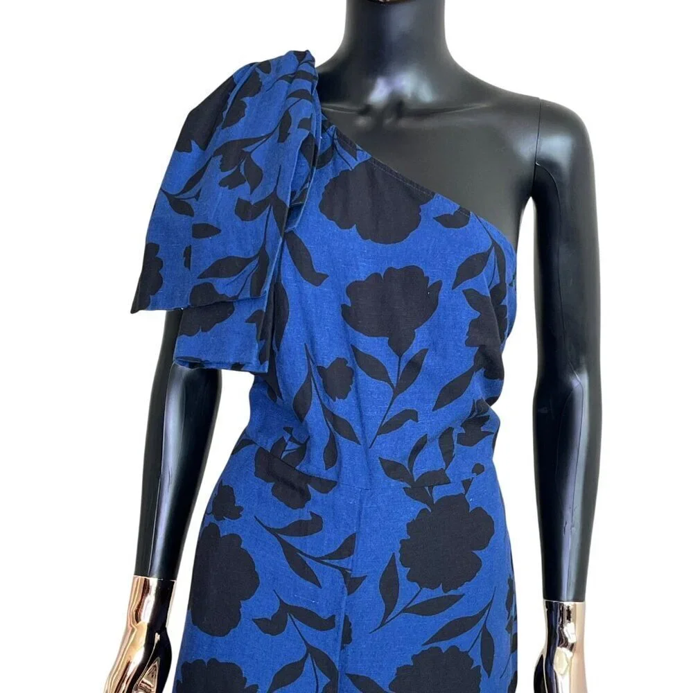 Kate Spade x Target Blue Floral One Shoulder Jumpsuit Linen Blend Size 10 NWT